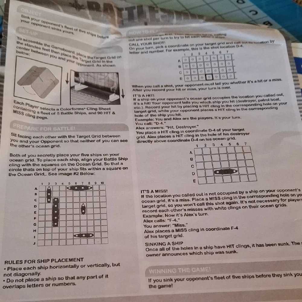 Battleship Game Rules Instruction Sheet - Black and White - Picture 3 of 4
